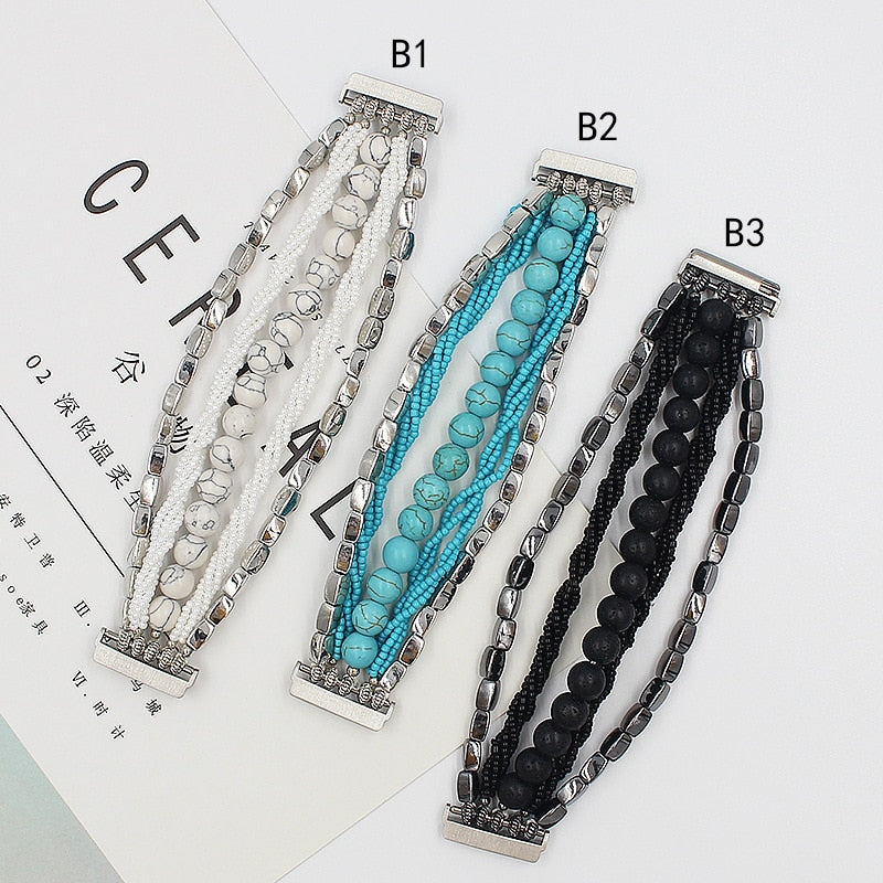 Women Beaded Bracelet For Apple Watch 7 6 5 4 3 2 Se Band For Iwatch 41mm 45mm 44mm 40mm 38 42mm Decorate Stainless Steel Strap - Watchbands