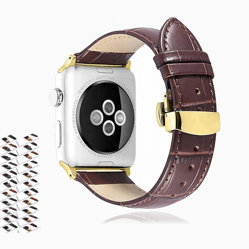 Apple Apple Watch Series 5 4 3 2 Band, Crocodile Grain cow Leather Butterfly Buckle Bands iWatch 38mm, 40mm, 42mm, 44mm unisex -  US Fast Shipping