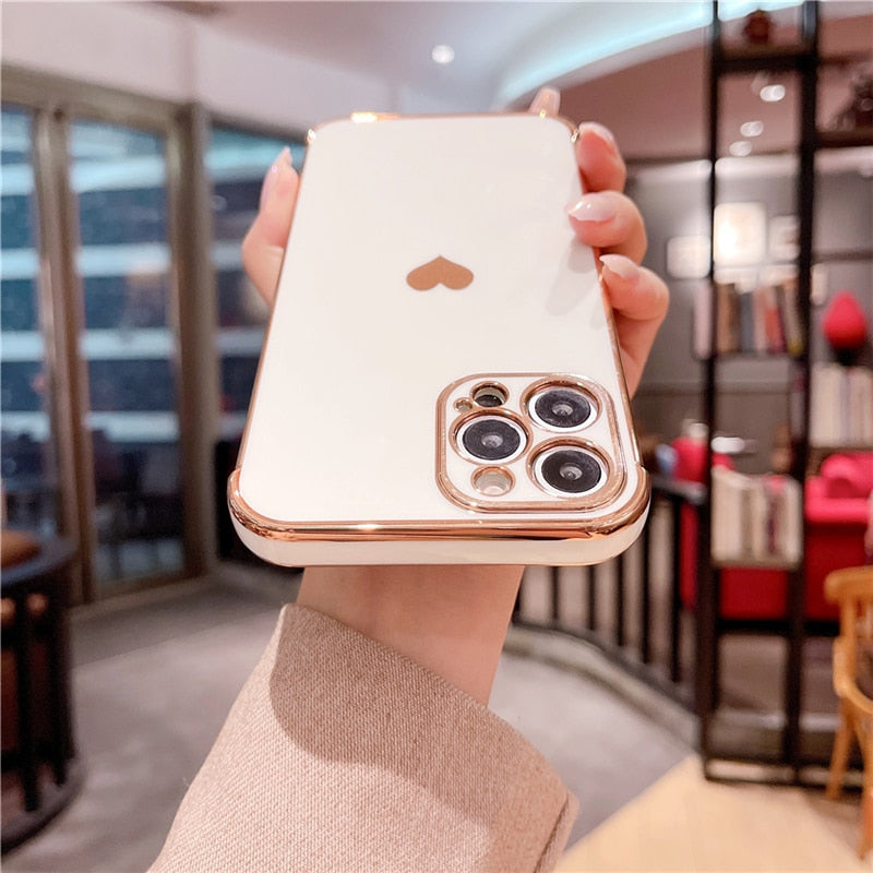 Electroplated Love Heart Soft Phone Case For iPhone 13 12 11 Pro Max XS X XR 7 8 Plus 13 12 Mini SE 2020 Shockproof Bumper Cover|Phone Case & Covers|