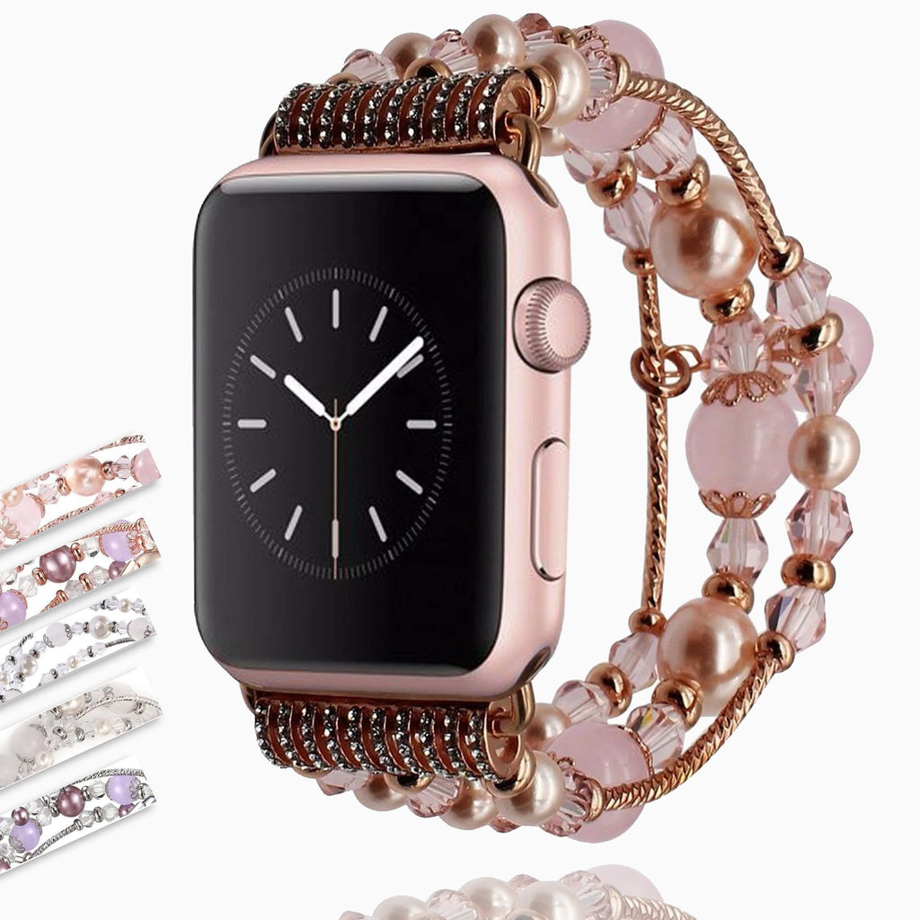 Apple Apple Watch Series 6 5 4 3 2  Band, Agate Beads Pearl Bracelet stretch Strap, iWatch Women Watchband Adapters 38mm, 40mm, 42mm, 44mm - US Fast Shipping