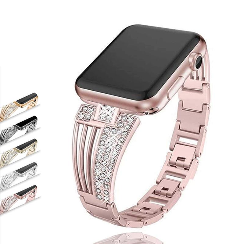Apple Apple watch art deco Diamond bling strap band for iWatch 6 5 4 3 2 38mm 42mm 40mm 44mm stainless steel strap link bracelet - US Fast Shipping