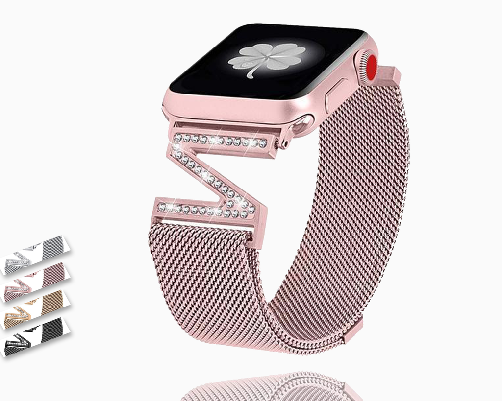 Apple Apple watch Milanese mesh magnetic sport Loop,  stainless steel metal Bracelet Diamond bling woman strap, 38mm 40mm 42mm 44mm iwatch series 5 4 3