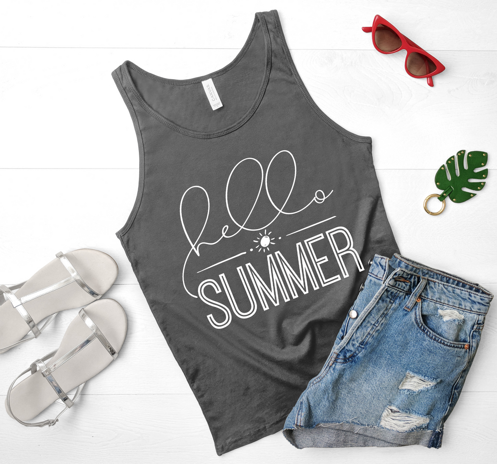 Tank Top Hello Summer design tank, Summer outfit, Muscle Tanks for Womens, Tank Top for beach vacation, gift for her