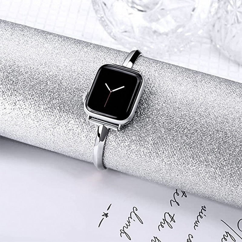 50％ Off | Luxury Watch Band for Apple Watch Series 8 7 41 45mm 6 Se 5 4 Women Diamond Steel Bracelet IWatch Ultra 49mm 44 40 42 38MM Strap