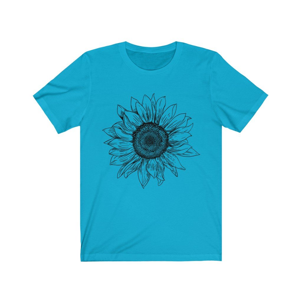 T-Shirt Turquoise / S Sunflower Rising ~ Womens Sunflower Tee, Flower Tee Shirt, Botanical Tee, wildflower shirt, fall tee, flower tshirt, sunflower shirt