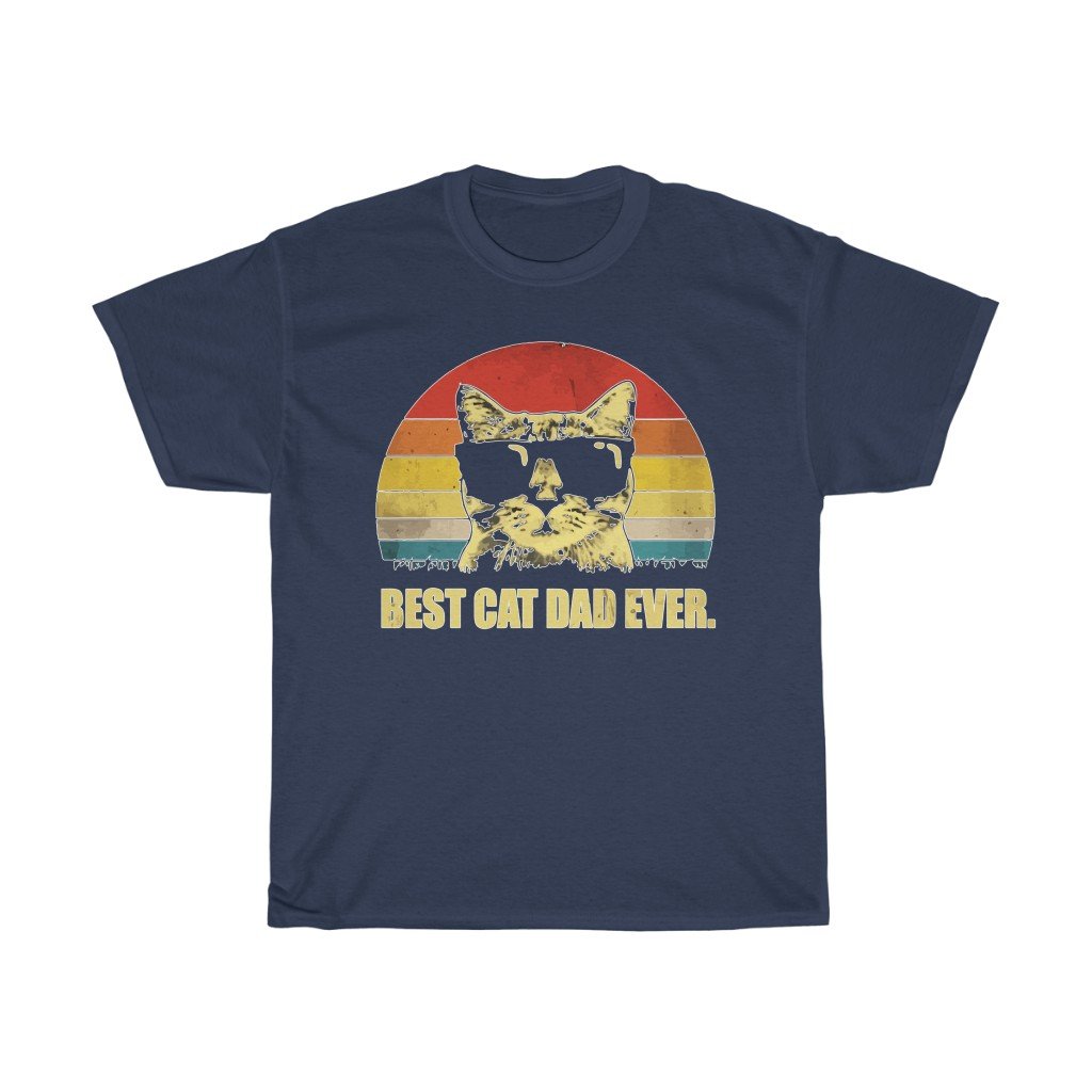T-Shirt Navy / S Best Cat Dad Ever Funny Mens Shirt Retro Cool Short-Sleeve , t-shirt for father, gift for him, plus size tee-shirt