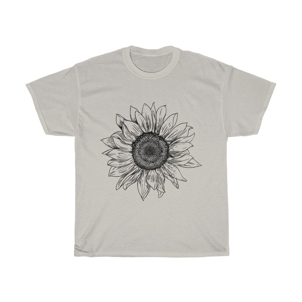 T-Shirt Ice Grey / L Sunflower Rising ~ Womens Sunflower Tee, Flower Tee Shirt, Botanical Tee, wildflower shirt, fall tee, flower tshirt, sunflower shirt
