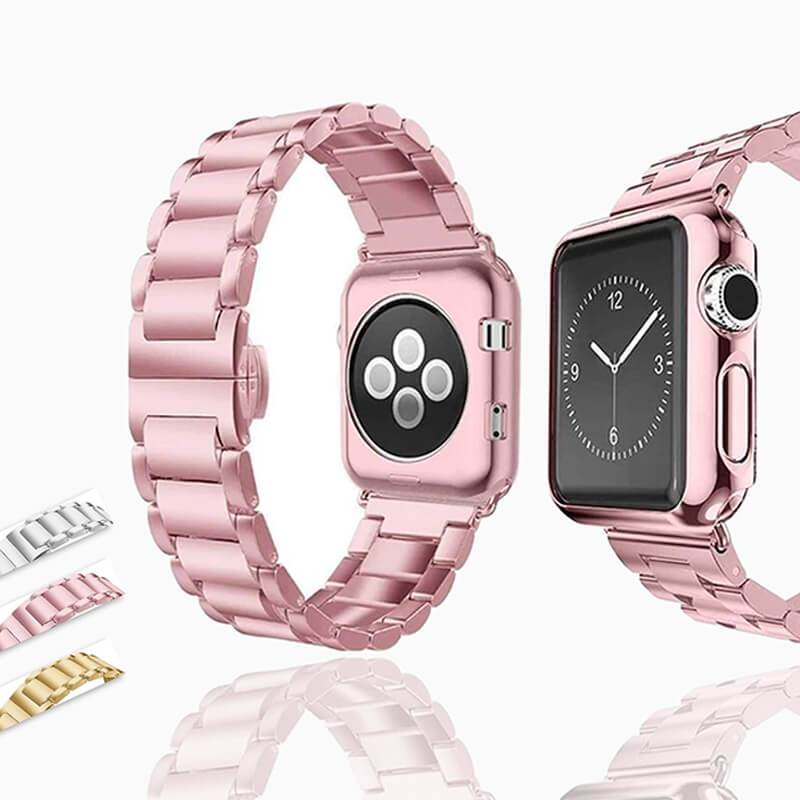 Apple Apple Watch Series 6 5 4 3 2 Band, Luxury case bundle set, Stainless Steel strap bracelet metal rolex link watchband, 38mm, 40mm, 42mm, 44mm