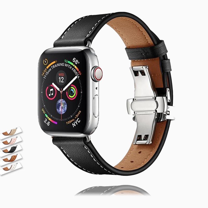Apple Apple Watch leather Band, Strap Butterfly Clasp watchband Bracelet and Pin Buckle 38mm, 40mm, 42mm, 44mm - US Fast Shipping