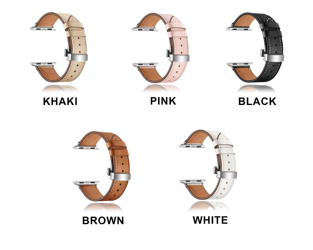Apple Apple Watch leather Band, Strap Butterfly Clasp watchband Bracelet and Pin Buckle 38mm, 40mm, 42mm, 44mm - US Fast Shipping