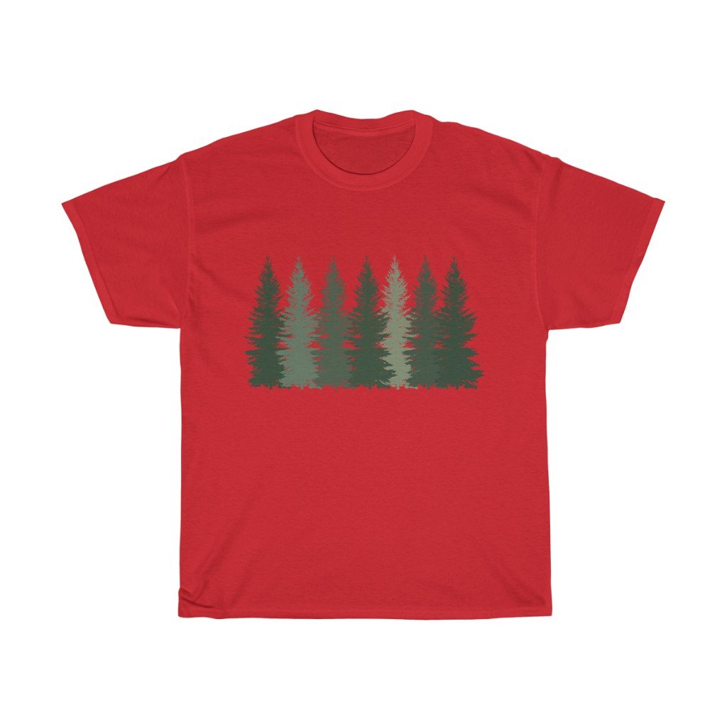 T-Shirt Red / S Trees t shirt, Men's T-shirt, Nature shirt, Hiking shirt, Graphic Tees, Forest Tshirt - Made in Usa