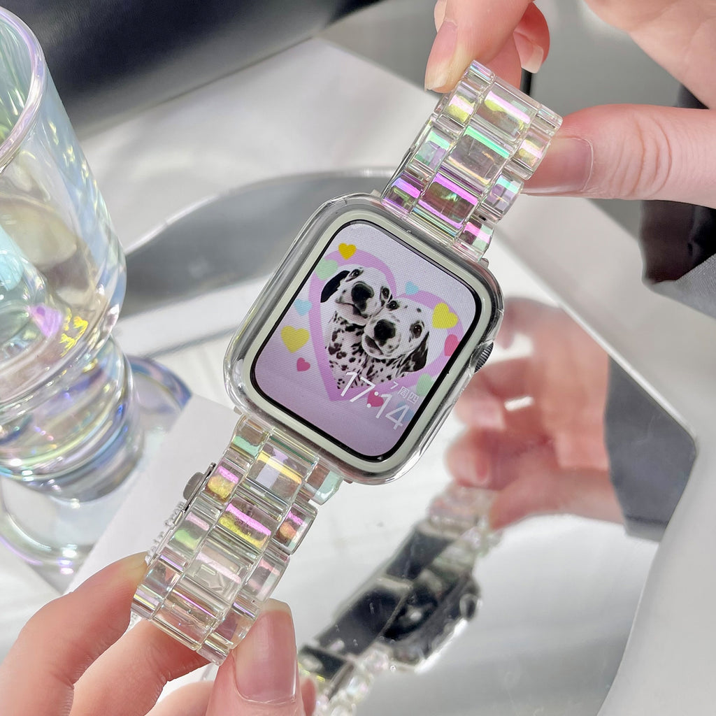 Resin Laser Rainbow Transparent Band For Apple Watch 7 41mm 45mm 38 40mm 42 44mm Strap Women Bracelet For Iwatch 7 6 5 Se 4 3 2 - Watchbands