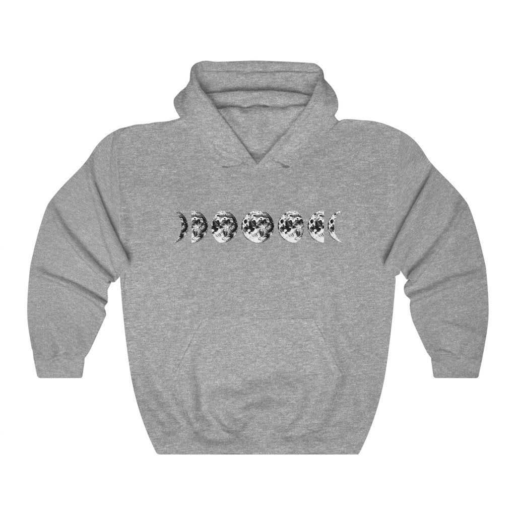 Hoodie Sport Grey / S Moon Phases Hooded Sweatshirt - Moon Hooded Sweatshirt - Moon Phases - Unisex