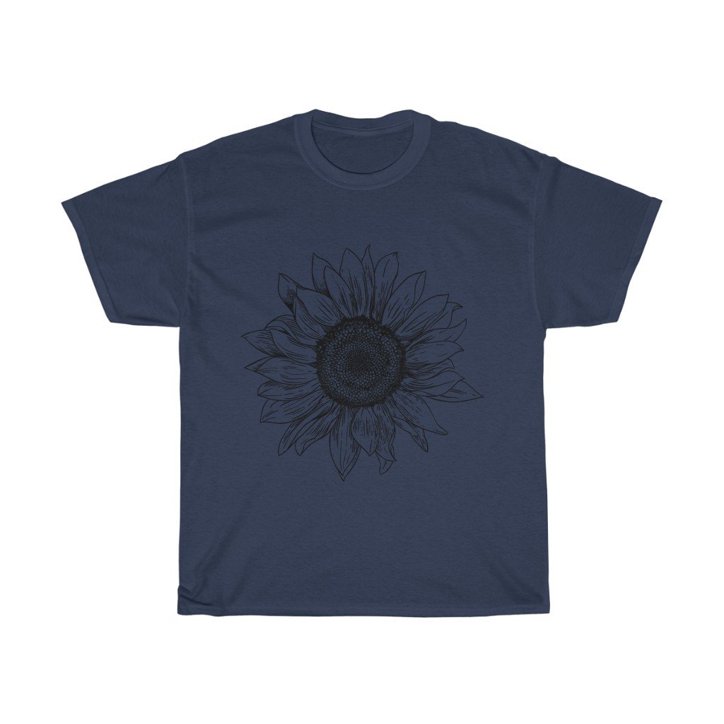 T-Shirt Navy / S Sunflower Rising ~ Womens Sunflower Tee, Flower Tee Shirt, Botanical Tee, wildflower shirt, fall tee, flower tshirt, sunflower shirt