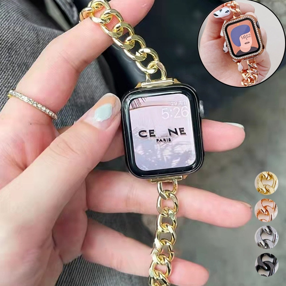 Women Slim Premium Steel Strap For Apple Watch Band Series 7 6 5 4 Diamond  Case For iWatch 38mm 40mm 42mm 44mm 45mm Chain Bracelet |Watchband