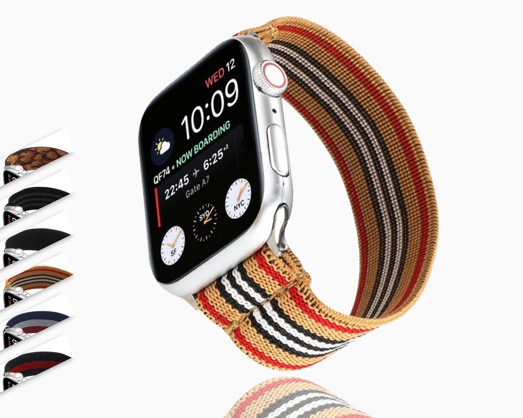 Watchbands Bestseller Designer Apple watch band, Elastic brown band plaid tan brown stripe, athleisure fit nike size Series 5 4 3 l xl 38/40mm 42/44mm