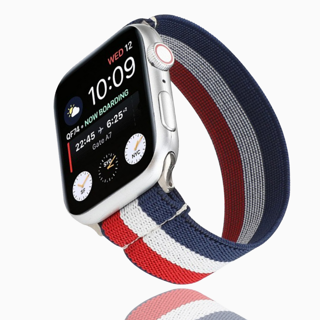 Watchbands Large Elastic Patriotic USA red white blue flag, American US patriot colors 4th of July Apple watch band sports strap - Series 5 4 3 L XL