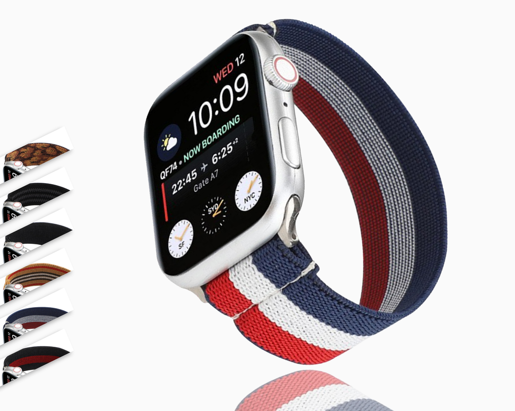 Large Elastic Patriotic USA red white blue flag American US patriot colors 4th of July Apple watch band sports strap Series 6 5 4 3 L XL