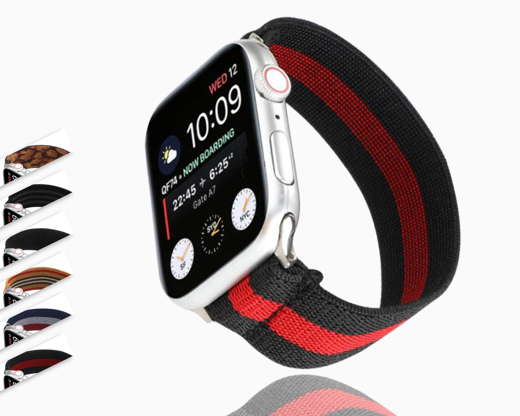 Watchbands Elastic black red Stripe stretch Men unisex apple watch band, cotton nylon Sport applewatch classic Replacement Serie 6 5 4 Gift for him L XL