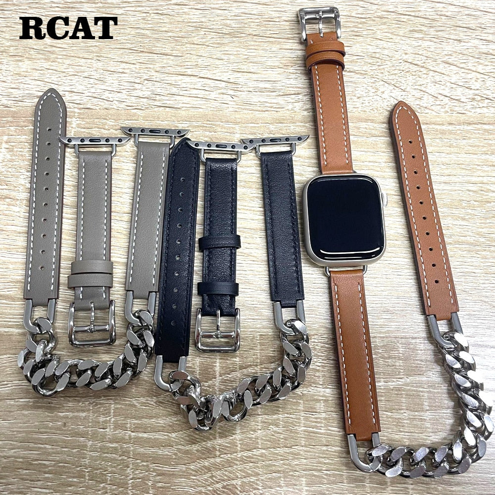 Slim Leather For Apple watch band 44mm 49mm 45mm 42/41/40/38mm Accessories correa bracelet iWatch series 3 6 SE 7 8 ultra strap| |