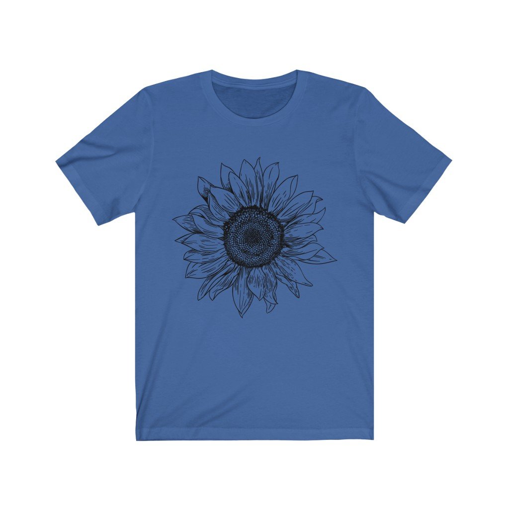 T-Shirt True Royal / S Sunflower Rising ~ Womens Sunflower Tee, Flower Tee Shirt, Botanical Tee, wildflower shirt, fall tee, flower tshirt, sunflower shirt