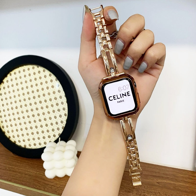 Premium Steel Diamond Strap for Apple Watch Band Series 7 6 5 4 Bracelet TPU Watchcase iWatch 38/40/41mm 42/44/45mm Wristband |Watchbands|