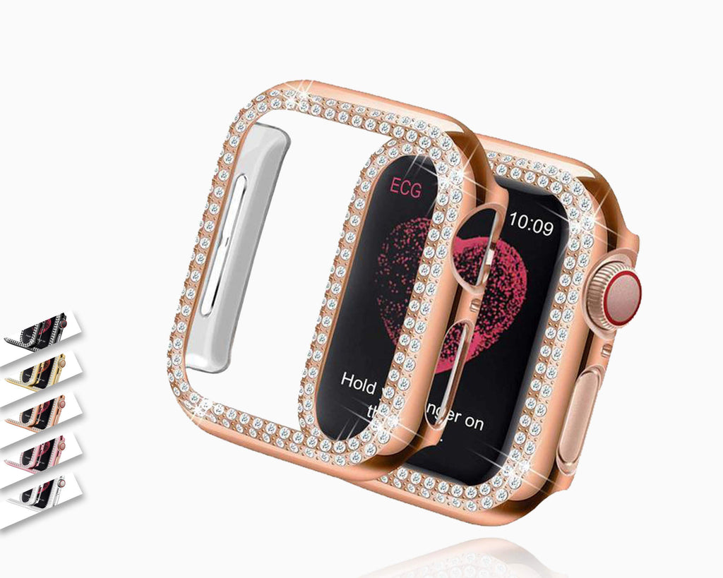 Home Apple watch bling case cover bezel for iWatch 44mm 40mm 42mm 38mm, Bumper Double Diamond Protector, Series 5 4 3 2 1 - USA Fast Shipping