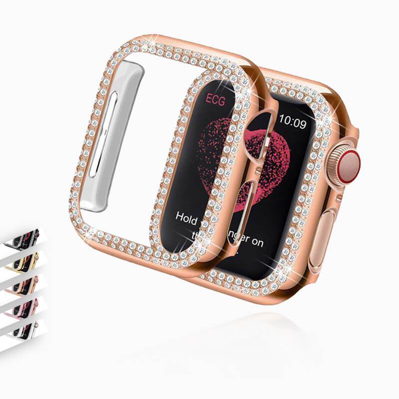 Home Apple watch bling case cover bezel for iWatch 44mm 40mm 42mm 38mm, Bumper Double Diamond Protector, Series 5 4 3 2 1 - USA Fast Shipping