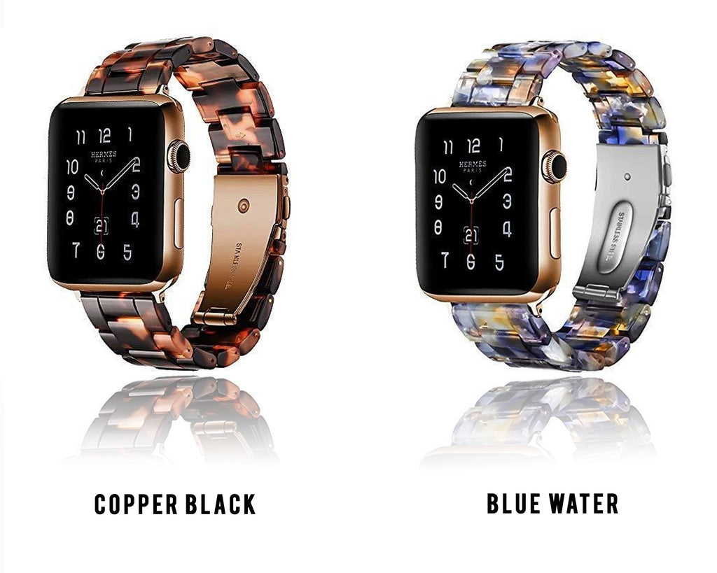 Watchbands Blue Water design color Apple watch Resin Strap iwatch band stainless steel buckle Watchband bracelet for series 6 5 4 3 2 1, 38mm 40mm 42mm 44mm - US Fast Shipping