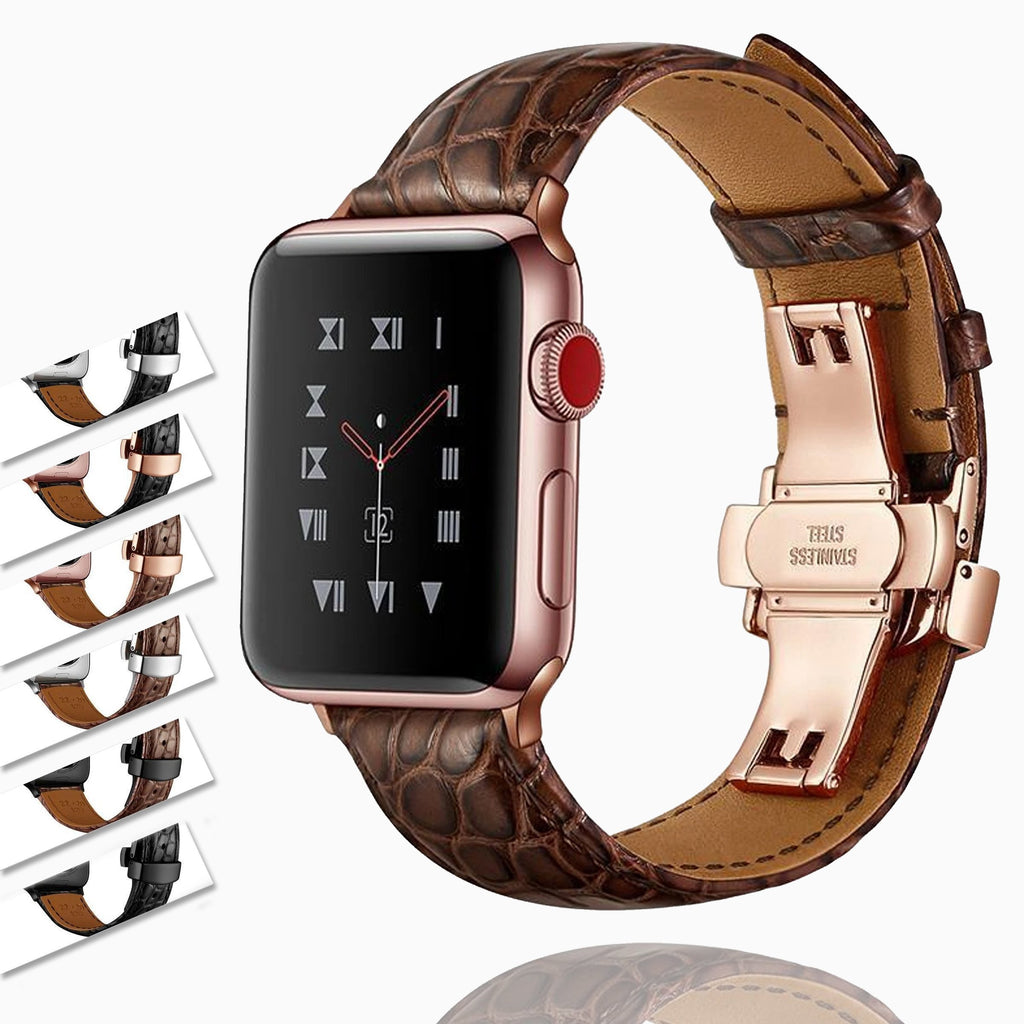 Home Apple Watch Genuine Alligator Leather Designer Band Strap, fits hermes nike iwatch Series 6 5 4 3 42/44mm 38/40mm bracelet - Men Women Unisex