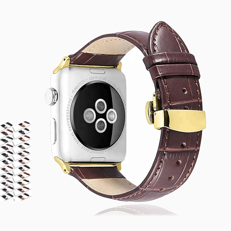 Apple Genuine cow leather Apple Watch Band, Crocodile croco alligator style pattern embossed, fit iWatch Hermes Series 5 4 3 2 - US Fast Shipping