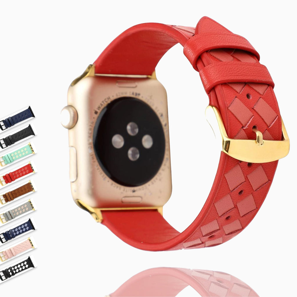 Home Genuine Leather Apple Watch Woven Strap, Braided Grid Bracelet braid pattern Band,  iwatch series 6 5 4 3, 38/40mm 42/44mm - US Shipping