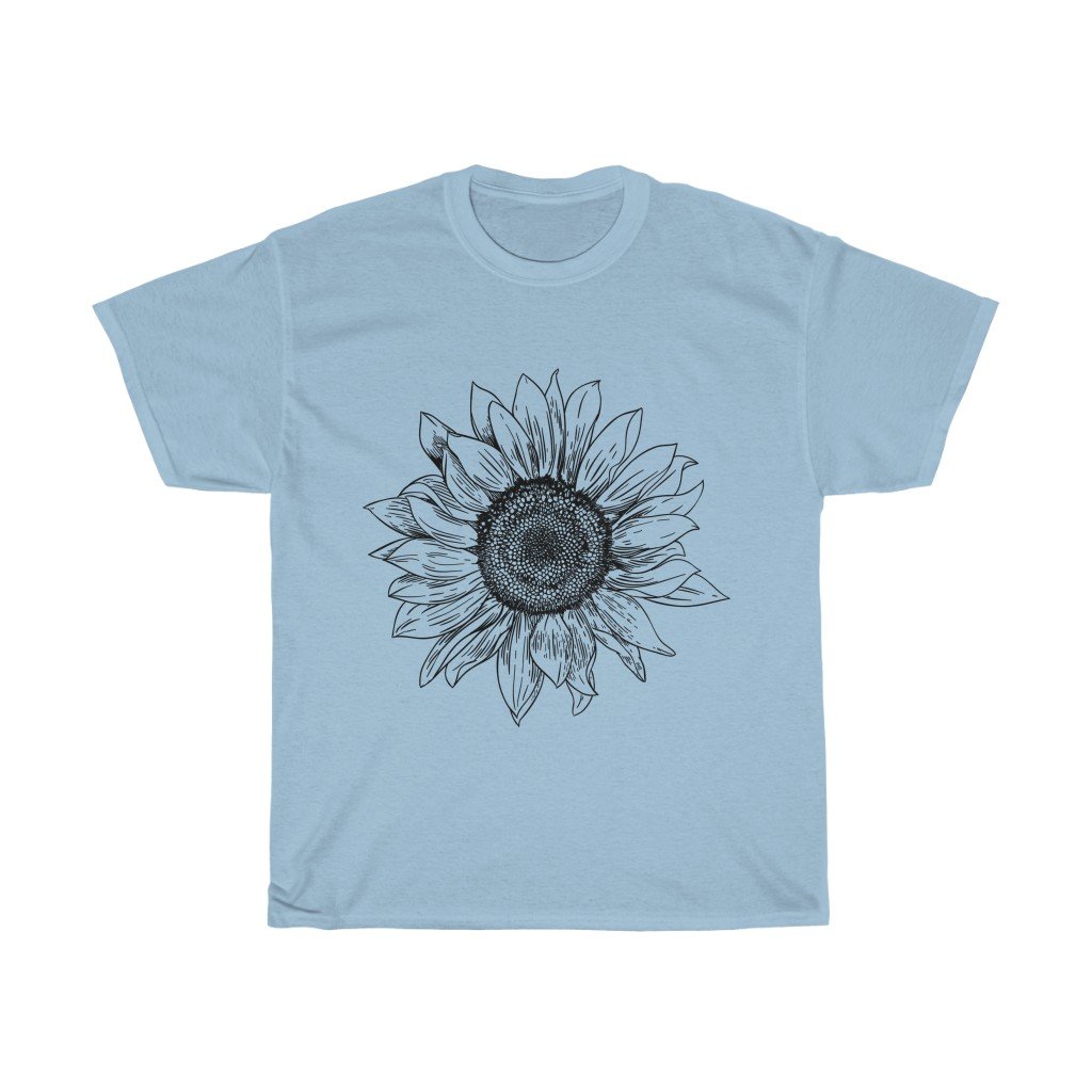 T-Shirt Light Blue / S Sunflower Rising ~ Womens Sunflower Tee, Flower Tee Shirt, Botanical Tee, wildflower shirt, fall tee, flower tshirt, sunflower shirt