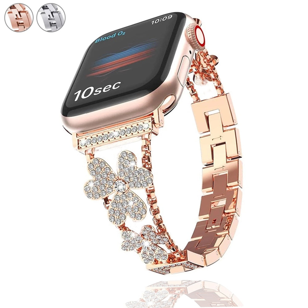 Diamond Premium Steel Chain Strap+Case for Apple Watch Band Series 6 5