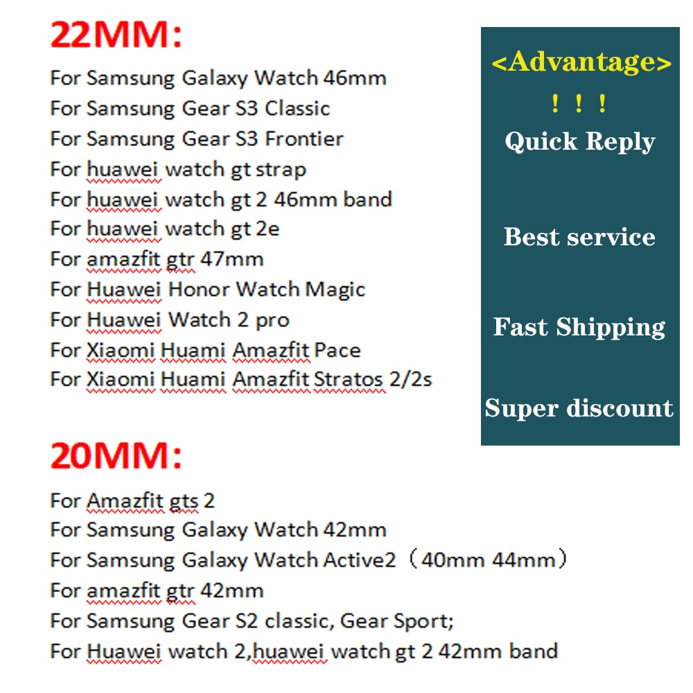 20mm 22mm Strap For Samsung galaxy watch 3 46mm Gear S3 Frontier amazfit bip/active bracelet 20/22mm band Huawei watch gt 2/2e|Watchbands|