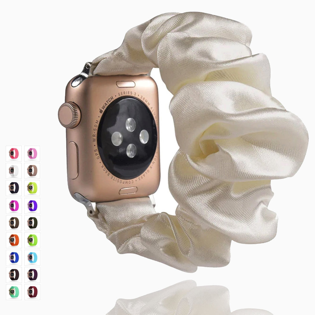 Home Elegant simple minimal White ivory women fashion strap, Apple watch scrunchie elastic band, Series 6 5 4 3 2 iwatch scrunchy 38/40mm 42/44mm