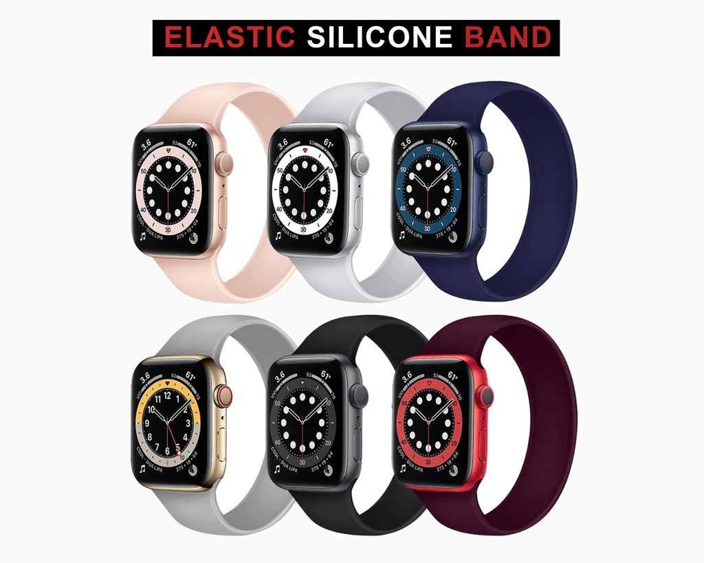 Watchbands Apple Watch Series 6 5 4 3 2 Durable Pink Silicone Loop Wristband, Unisex Elastic Stretchy strap iWatch 38mm 40mm 42mm 44mm S/M/L Watchbands