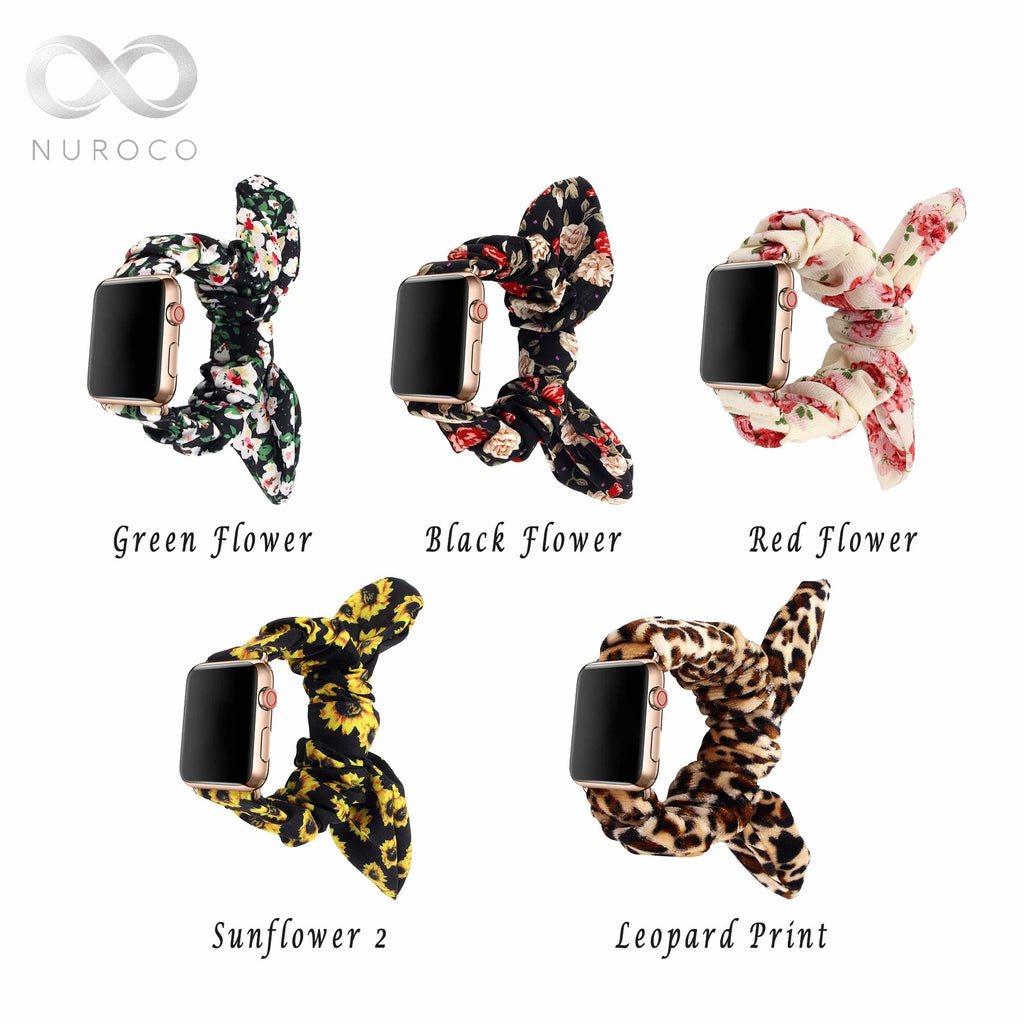 Watchbands Pink Stylish Bunny Knot Red Flower Floral Print For Apple Watch Strap Scrunchies Women Watchband 38mm 40mm 42mm 44mm Iwatch series 5 4 3 2 1