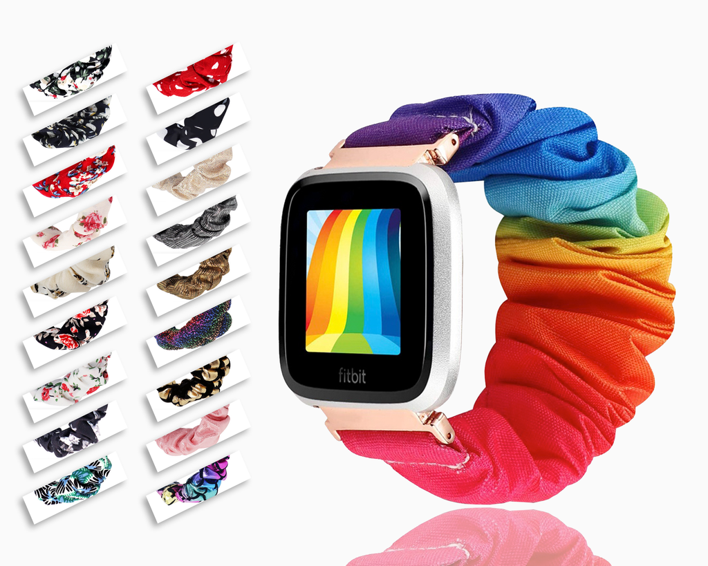 Watchbands Elastic Fitbit Versa scrunchies Rainbow LBGT Pride colorful equality scrunchie band, fabric stretch 22mm watchband, cute summer scrunchy