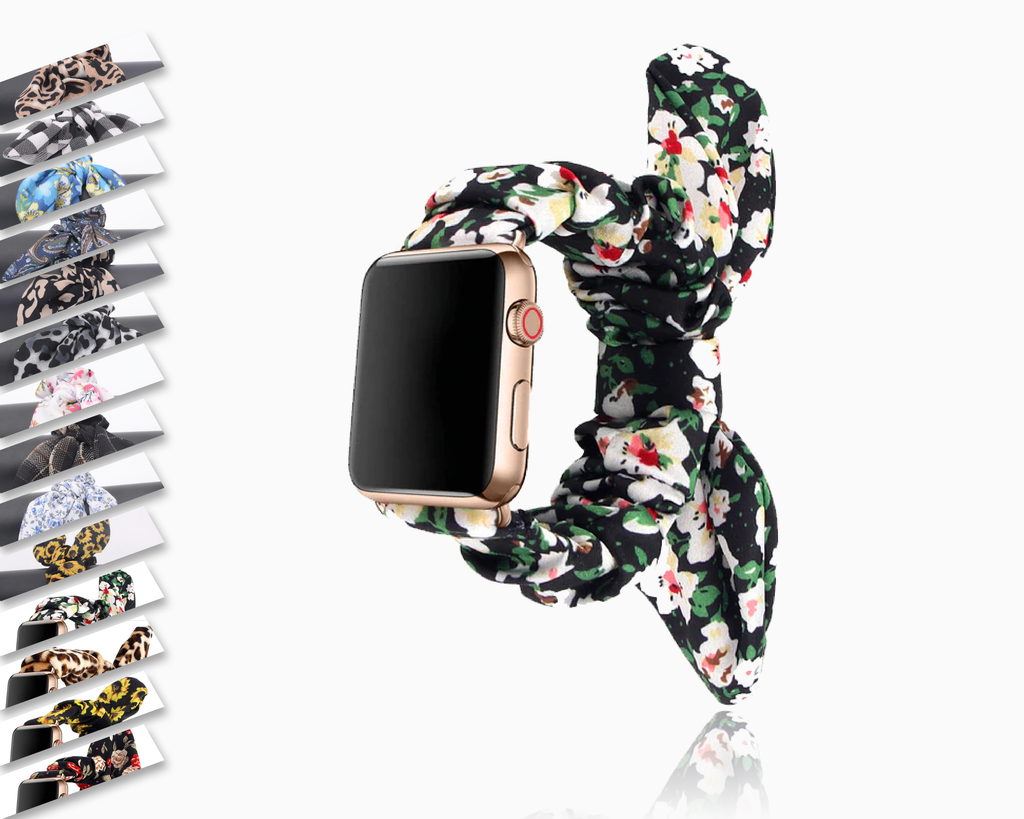 Watchbands Black white flowers, beautiful floral pattern for her, girls, ladies, women apple watch band straps 38 40 42 44 mm series 5 4 3 2 1