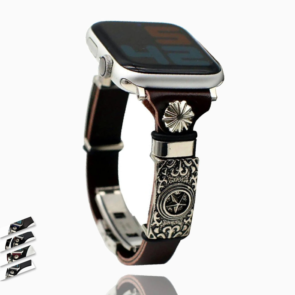 Watchbands Retro Ethnic Leather Steel Strap For Apple Watch Band 6 5 4 Watchband