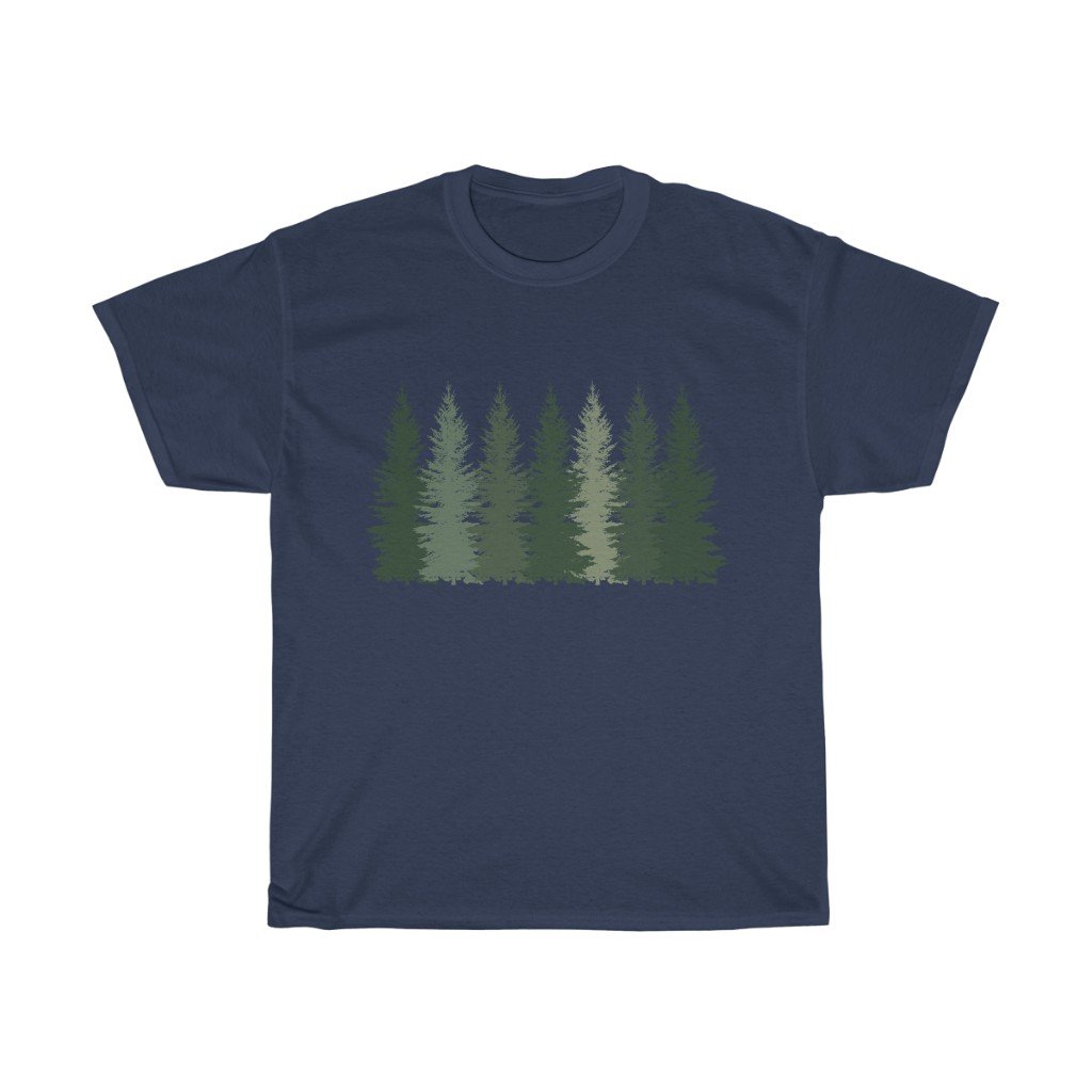 T-Shirt Navy / S Trees t shirt, Men's T-shirt, Nature shirt, Hiking shirt, Graphic Tees, Forest Tshirt - Made in Usa