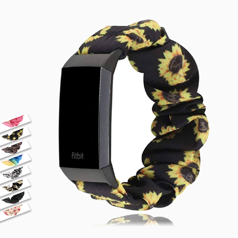 Scrunchie Elastic Strap For Fitbit Charge 4 3 Band Women