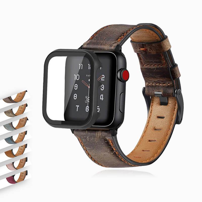 Watchbands case+Retro Cow Leather strap for Apple watch band 44 mm 40mm iWatch band 42mm 38mm watchband bracelet Apple watch 5 4 3 44mm|Watchbands|