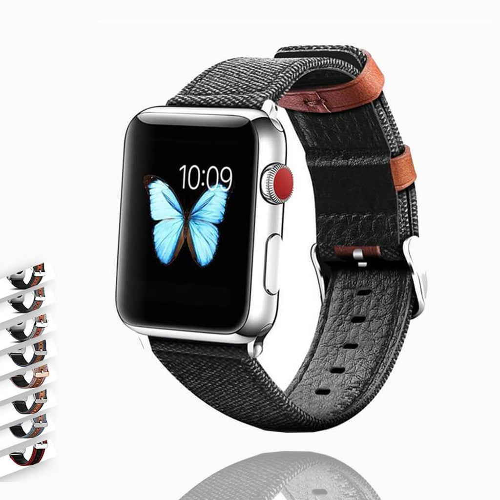 Watchbands Durable Fabric & Leather Band Bracelet For Apple Watch 6 5 4 Watchband