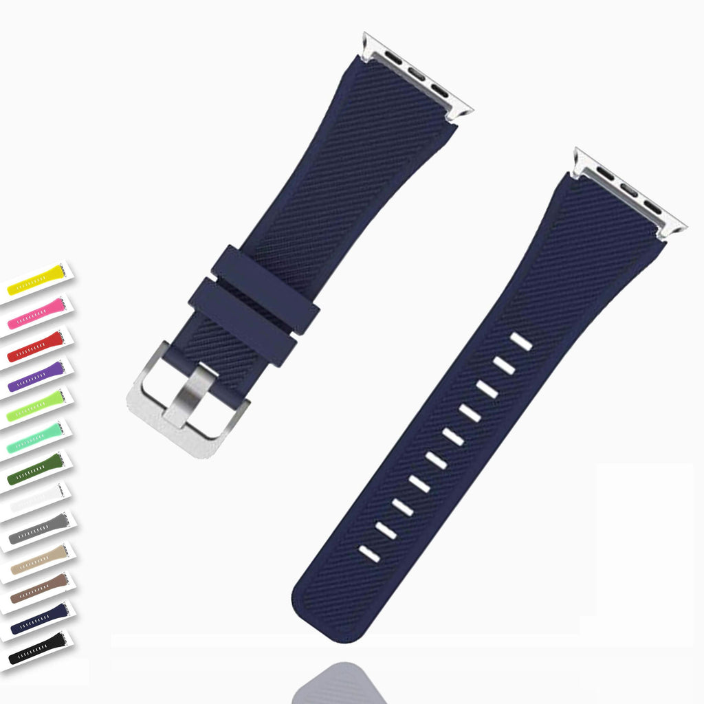 Watchbands Sport Silicone Strap w/ silver Adapter, Apple Watch Band Series 6 5 4