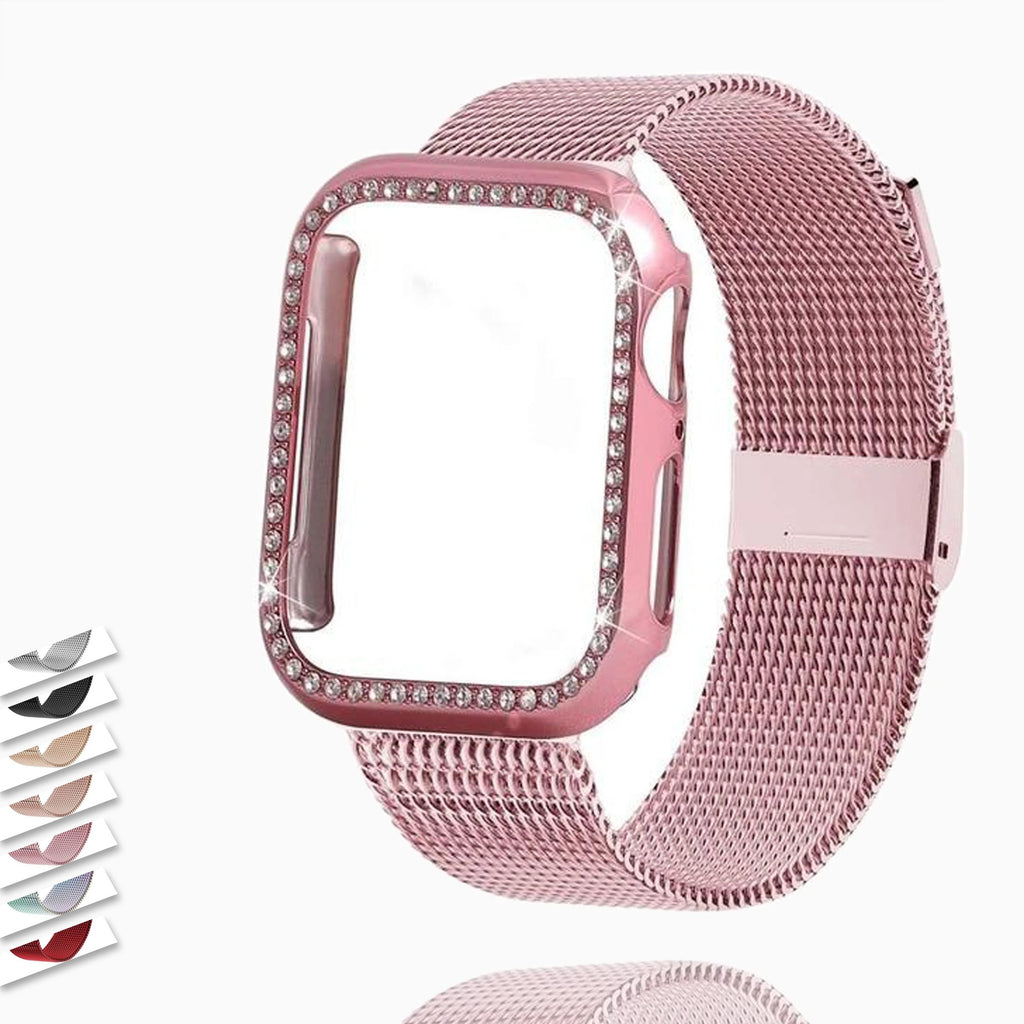 Watchbands Bling Case Strap for Apple Watch Band 6 5 4 Steel Milanese Watchband