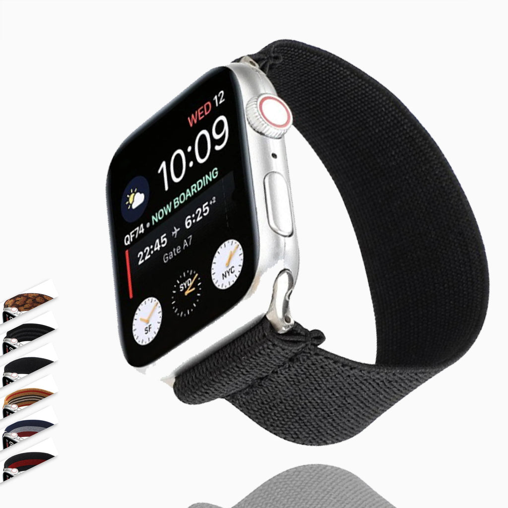 Watchbands Men's Elastic Black solid color nylon Apple Watch Band 6 5 4 Watchband