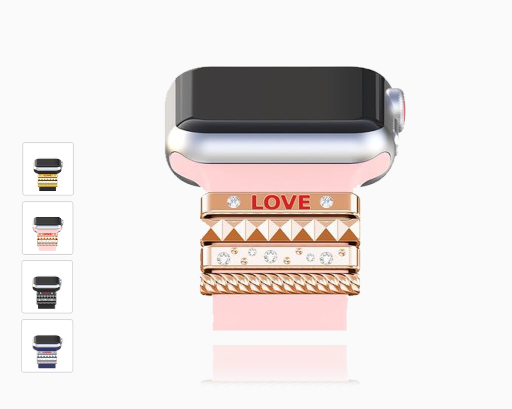 Watchbands Decorative Ring Ornament Steel LOVE Design For Apple Watch Original Silicone Strap iWatch 38/40mm 42/44mm correa Series 6 5 4 3 2 Watchbands