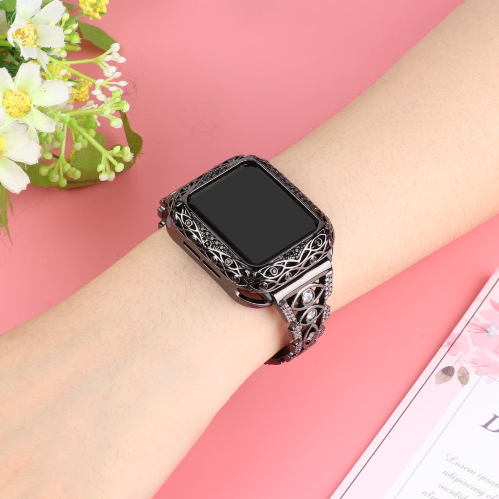 Wool Houndstooth Pattern Women's Luxury Band for Apple Watch Black / 42 / 44 / 45